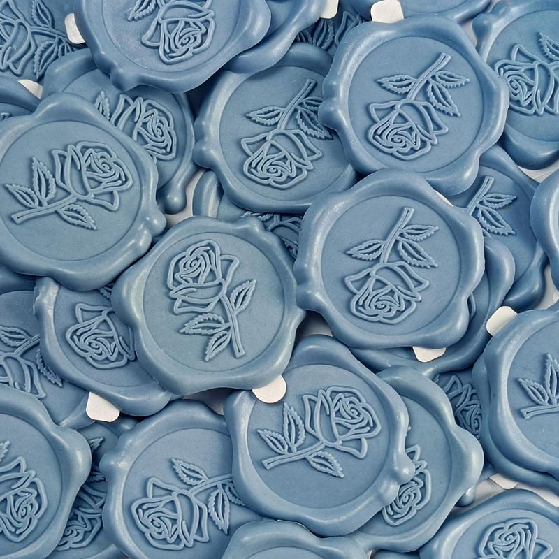 Pilloze 50 Pcs Adhesive Blue Rose Wax Seal Stickers, Blue Rose Seal for Envelope, Wedding Invitation Stickers for Envelope, Invitation, Scrapbook - Image 1